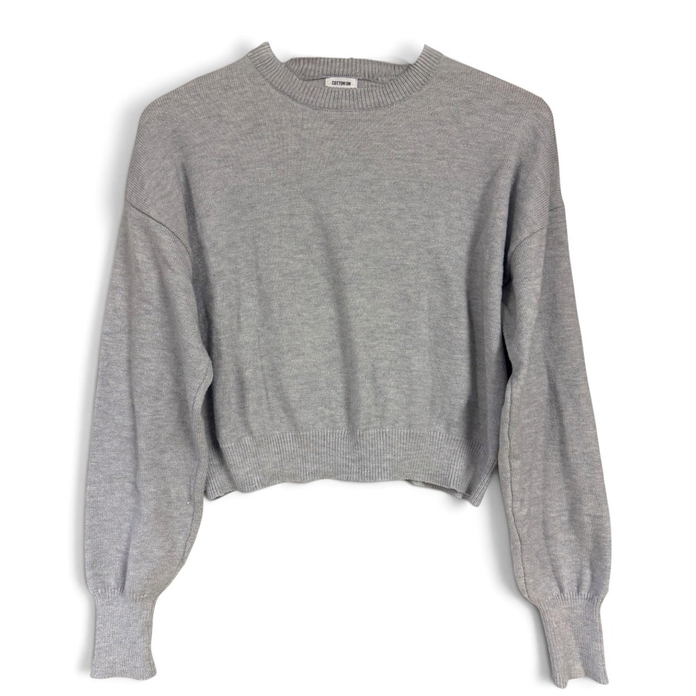 Cotton On Cropped Long Sleeve Crew Neck Knit Sweater - Small - Gray